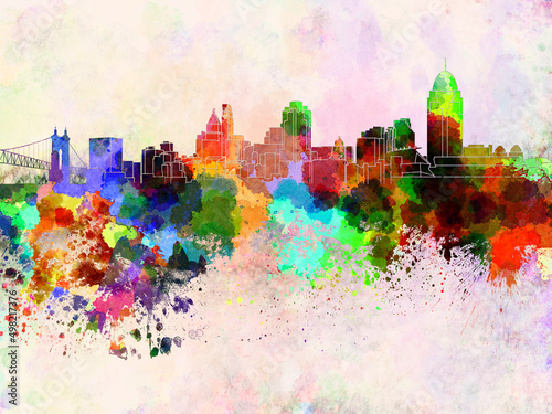 Cincinnati skyline in watercolor background