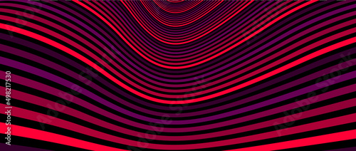 Psychedelic red colored optical illusion lines vector insane art background, LSD hallucination delirium, surreal op art linear curves in hyper 3D perspective, hypnotic design.