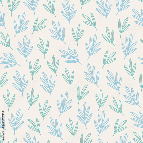 Floral seamless pattern with blue and turquoise leaves. Vector illustration