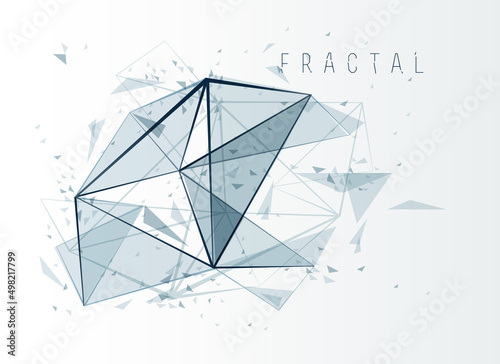 Low poly particles abstract vector background, polygonal fractal design, 3D dimensional element with connected lines, mesh object technology and science theme.