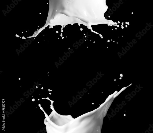Collection of milk splashes. A splash of milkshake. A set of isolated dairy