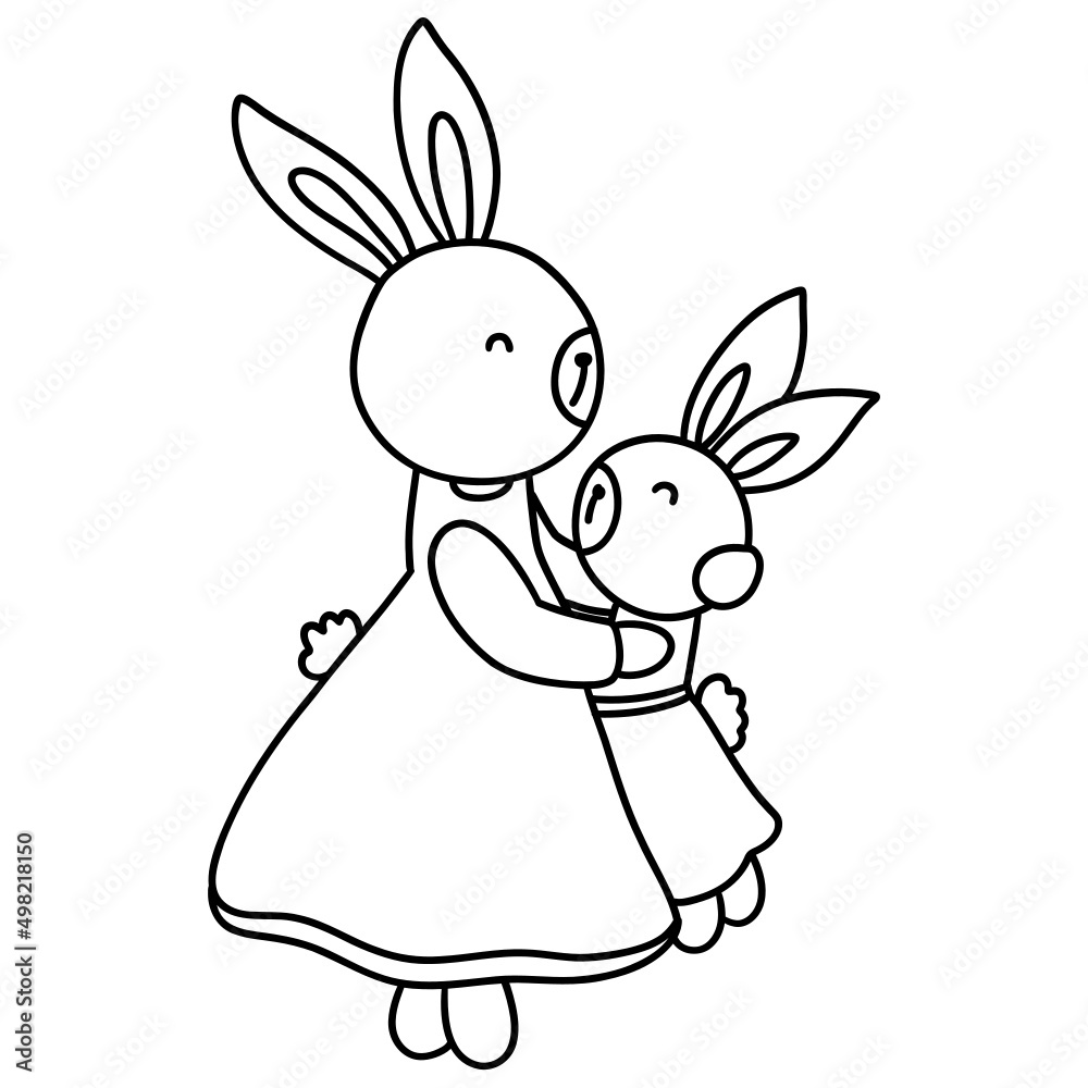 Fototapeta premium Bunny mom and baby outline design-SVG for template, web, wedsite, application, presentation, Graphics design, branding, etc.