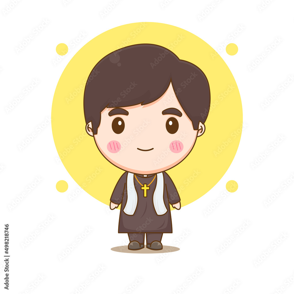 Cute priest chibi cartoon character illustration Cute priest chibi cartoon character illustration