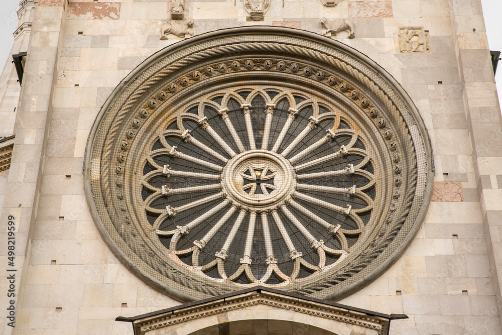 Close up of facade of Duomo in Modena, Italy. This is the most important church in the city.