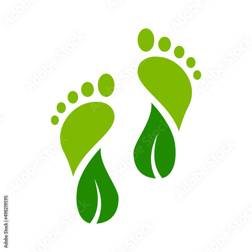 Foot in shape of a leaf. Carbon neutrality. Feet with a leaves. Zero carbon footprint concept. Green step. Environmental friendly action idea. Net zero emission. Vector illustration, flat, clip art.  photo