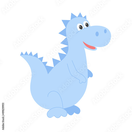 Cute baby dinosaur vector illustration. Blue kind abstract dino isolated icon. Child character smiling