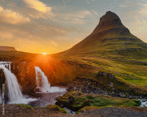 Kirkjufell Sunset, Midnight Sun during Summer in Iceland © Pawinee