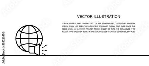 Vector world with megaphone, news one line icon. Continuous one line illustration.