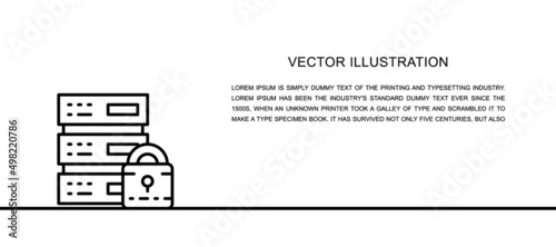 Vector safe server, data center, web hosting one line icon. Continuous one line illustration.