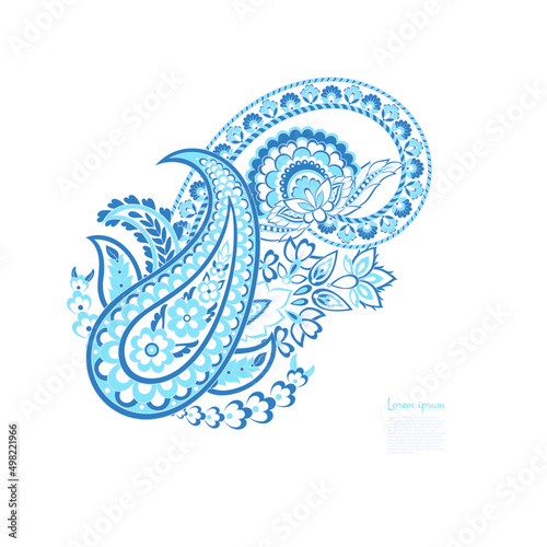 Paisley Vector Pattern. Floral Isolated Asian Illustration