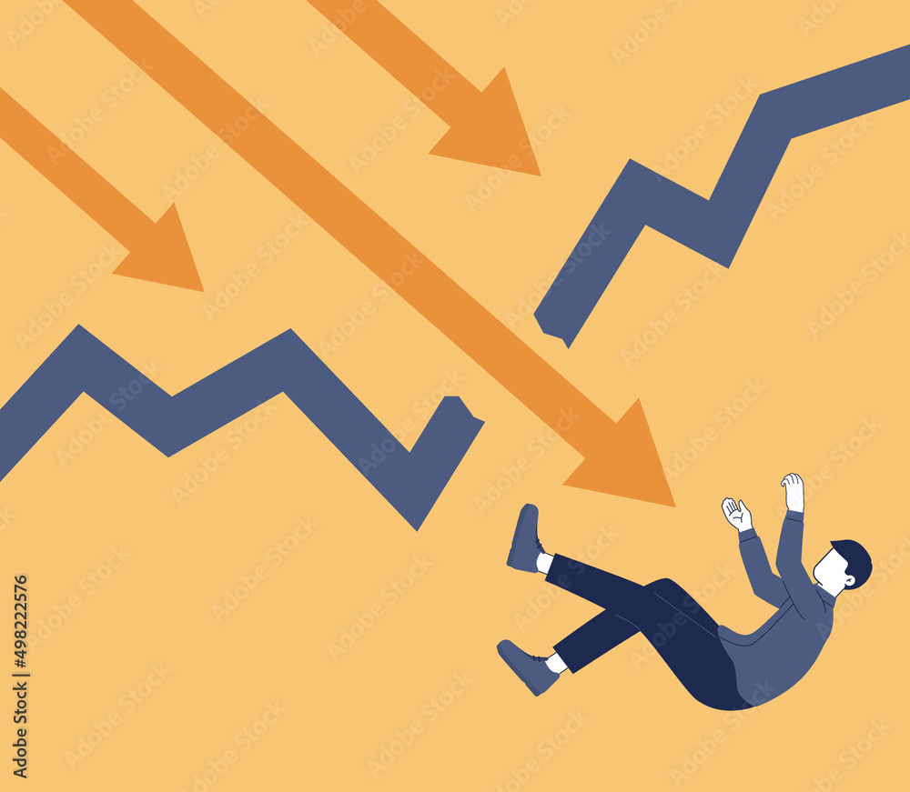 Crisis concept. Bankruptcy with falling down profit graph and money Crisis concept. Bankruptcy with falling down profit graph and money