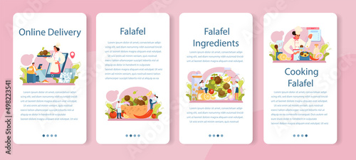 Falafel mobile application banner set. Traditional dish of Jewish cuisine