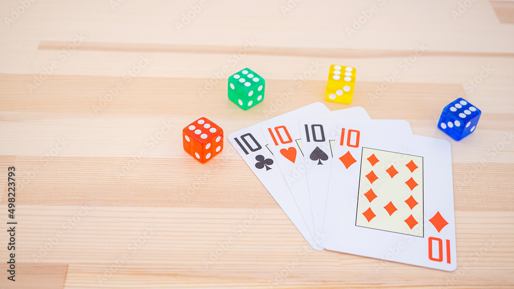 Playing cards and colorful dice_13