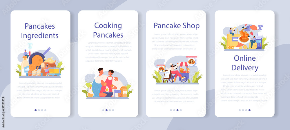 Pancake mobile application banner set. Tasty pancake for breakfast Pancake mobile application banner set. Tasty pancake for breakfast