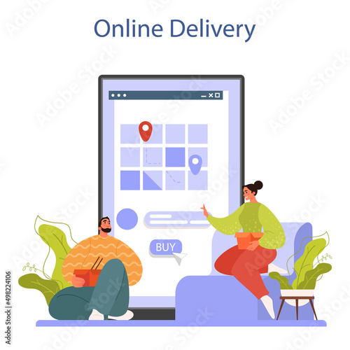 Poke bowl online service or platform. Fresh healthy food with salmon