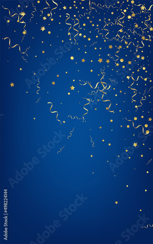 Golden Ribbon Festive Vector Blue Background.