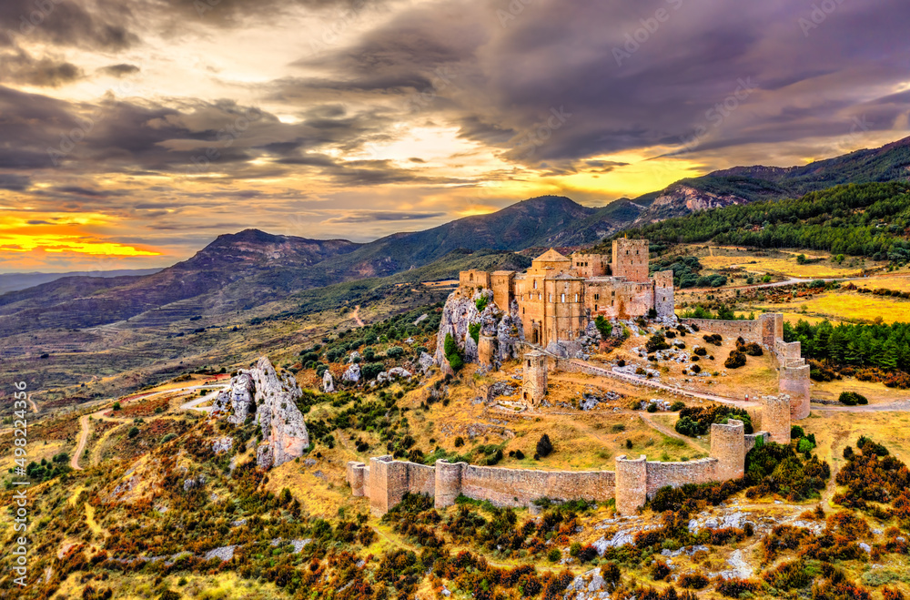 Loarre Castle at sunset. Huesca Province in Aragon, Spain