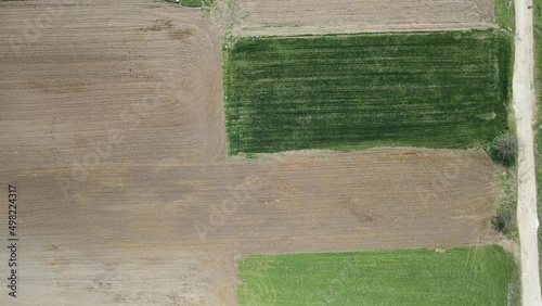 Aerial view of rural land at Upper Thracian Plain near village of Tsalapitsa, Plovdiv Region, Bulgaria photo