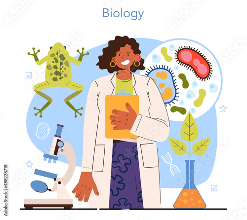 Diverse women in science concept. Female character makes laboratory