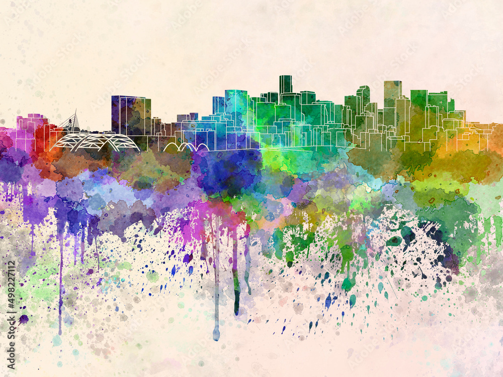 Fototapeta premium Denver skyline in watercolor background