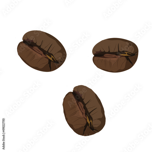 Roasted coffee beans isolated on white background. Vector illustration.