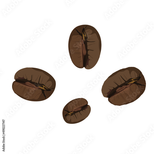 Roasted coffee beans isolated on white background. Vector illustration.