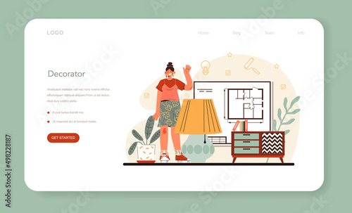 Interior designer web banner or landing page. Decorator planning