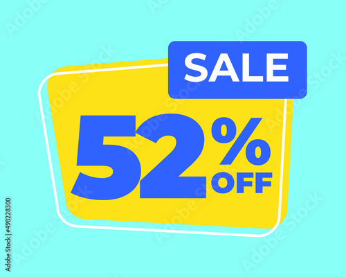 52  off tag fifty two percent discount sale blue letter yellow background
