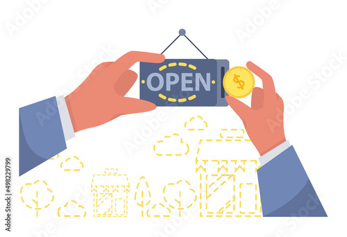 Small business development concept. Business people and investors
