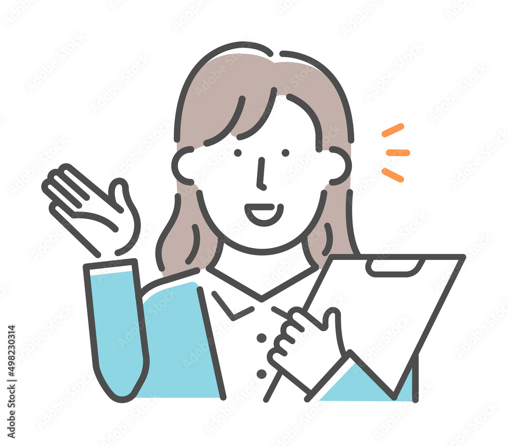 Simple business woman (upper body) gesture illustration | introduction, recommend Simple business woman (upper body) gesture illustration | introduction, recommend