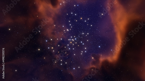 Billions stars in night sky, cluster of stars and galaxies, cosmic nebulae. Birth of a galaxy in the boundless cosmos. Infinite universe. 3d render