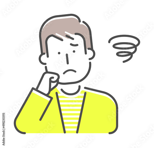 Simple young man (upper body)  gesture illustration |  stress, worry, confused