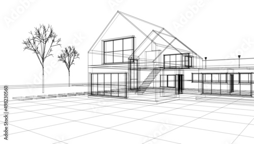 sketch of a modern house 3d rendering