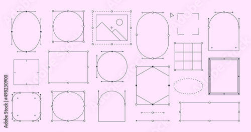 Abstract Geometric Frames Bezier Curve Set. Designer Work Tools Illustration in 90s Pop Style. Vaporwave elements