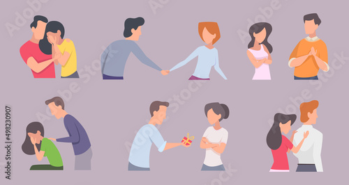 Dating couples. People try to save love romantic characters destructive relationship meet happy persons exact vector cartoon illustrations