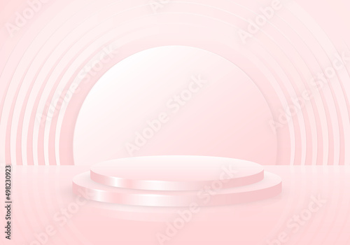 Abstract 3D studio podium display of living coral pastel color gradient design.