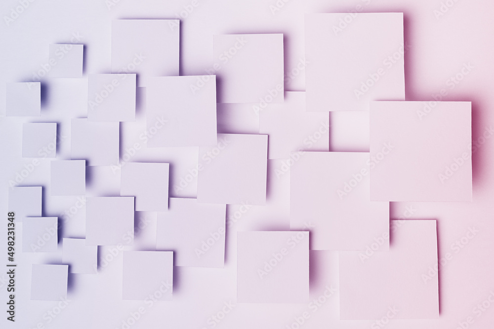 Delicate romantic gradient very peri and pink abstract geometric background with fly squares with light soft shadows as pattern, top view. Simple mosaic backdrop in minimalist style. Delicate romantic gradient very peri and pink abstract geometric background with fly squares with light soft shadows as pattern, top view. Simple mosaic backdrop in minimalist style.