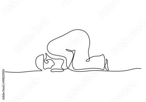 One continuous single line of man prostration isolated on white background. photo