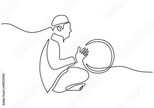 One continuous single line of play tambourine isolated on white background.