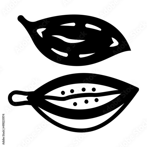 Brown cardamum vector icon design, Condiments and Spices symbol, Food cooking ingredients Sign, Herbs and table sauce stock illustration, Black cardamom Concept, photo