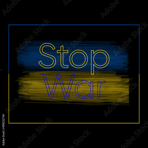 Save Ukraine text with Ukraine flag. International protest, stop the war against Ukraine. Ikraine flag on black background. Vector protest illustration.