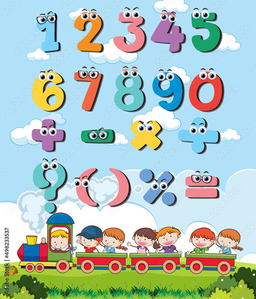 Counting number 0 to 9 and math symbols for kids