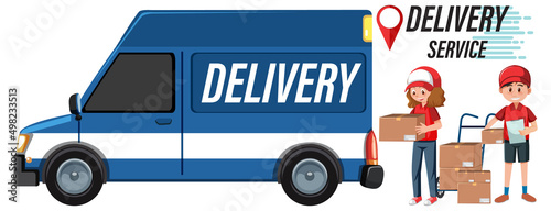Delivery man with package and truck