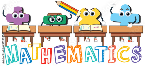 Fototapeta Naklejka Na Ścianę i Meble -  Mathematics word logo in cartoon style