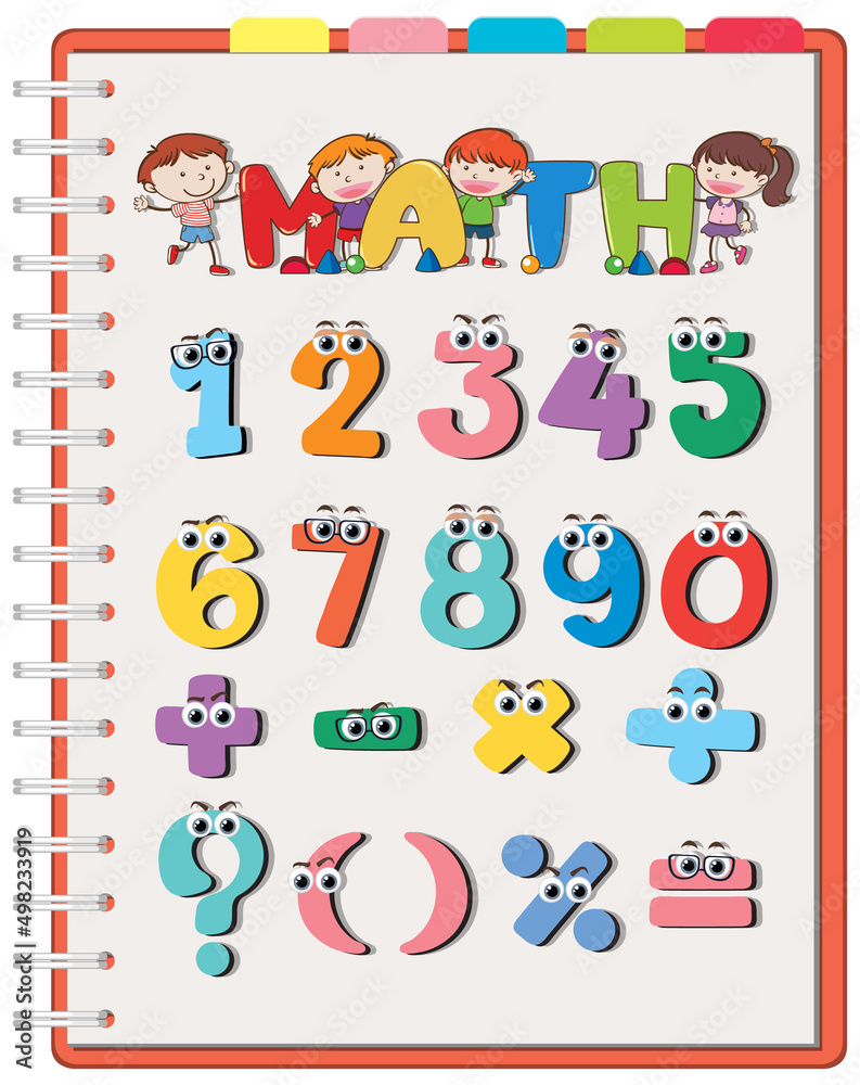 Counting number 0 to 9 and math symbols for kids