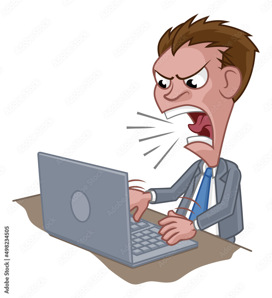 Angry Business Man Boss Shouting at Laptop Cartoon Angry Business Man Boss Shouting at Laptop Cartoon