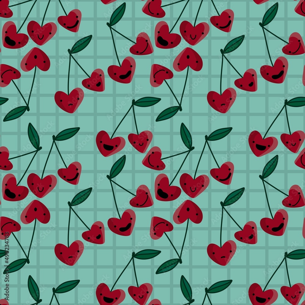Summer fruit seamless cherry pattern for fabrics and textiles and packaging and gifts and cards and linens and kids Summer fruit seamless cherry pattern for fabrics and textiles and packaging and gifts and cards and linens and kids