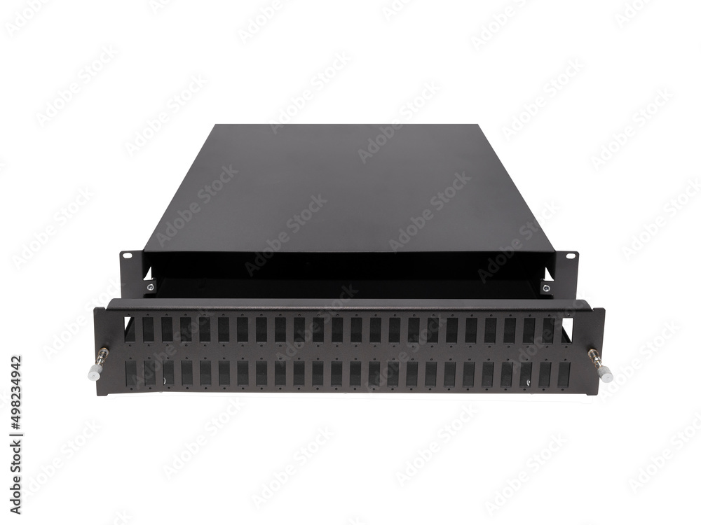 Fiber Optic Patch Panel on isolated white background Fiber Optic Patch Panel on isolated white background