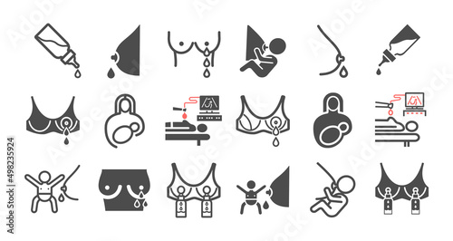 Breastfeeding icons set. lactating mother infographic. Vector signs for web graphics.
