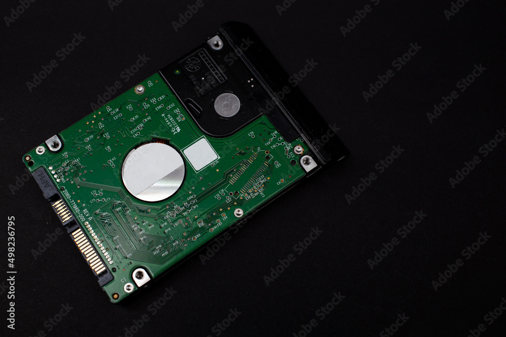 Computer chip on black background, laptop details Computer chip on black background, laptop details